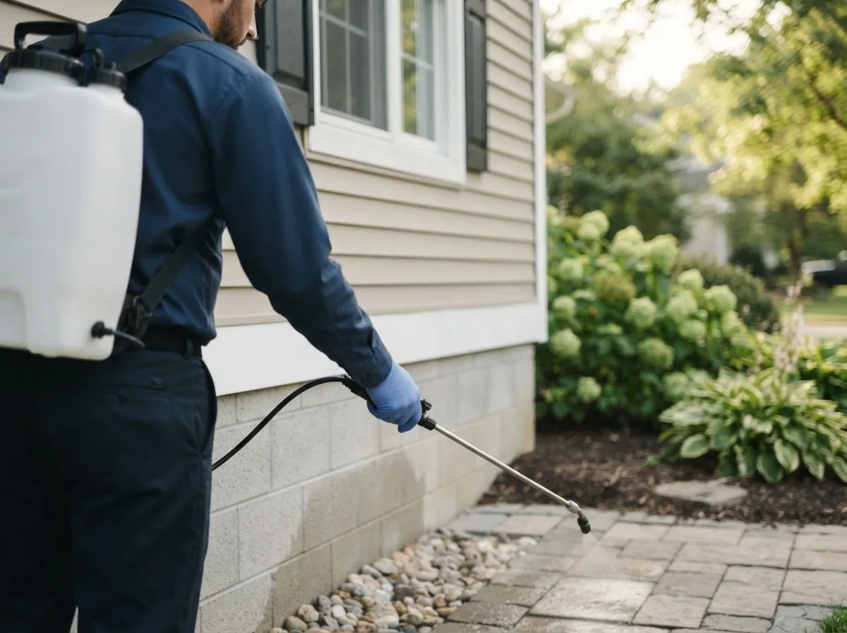 Pest control technician inspecting a home in Allentown, NY